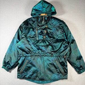 Vintage Obermeyer Renaissance Ski Jacket Hooded Pullover Green Metallic Women 10